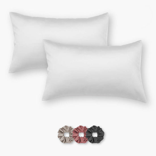 White Satin Pillowcases - Set of 2 (With 3 Free Scrunchies)