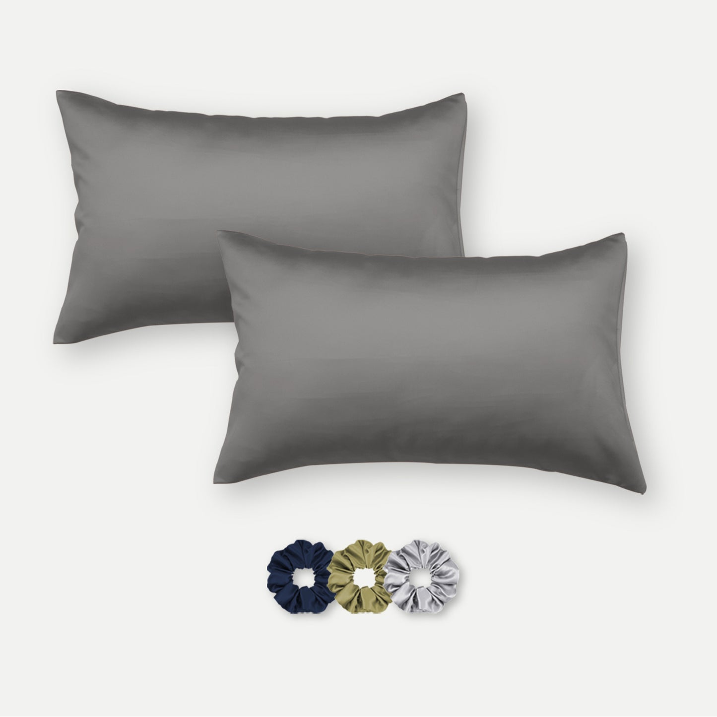 Metallic Grey Satin Pillowcases - Set of 2 (With 3 Free Scrunchies)