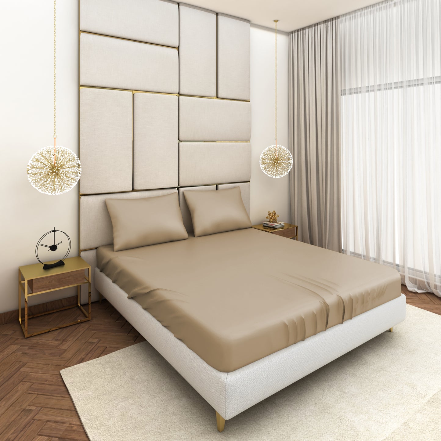 Beige Satin Bedsheet Set