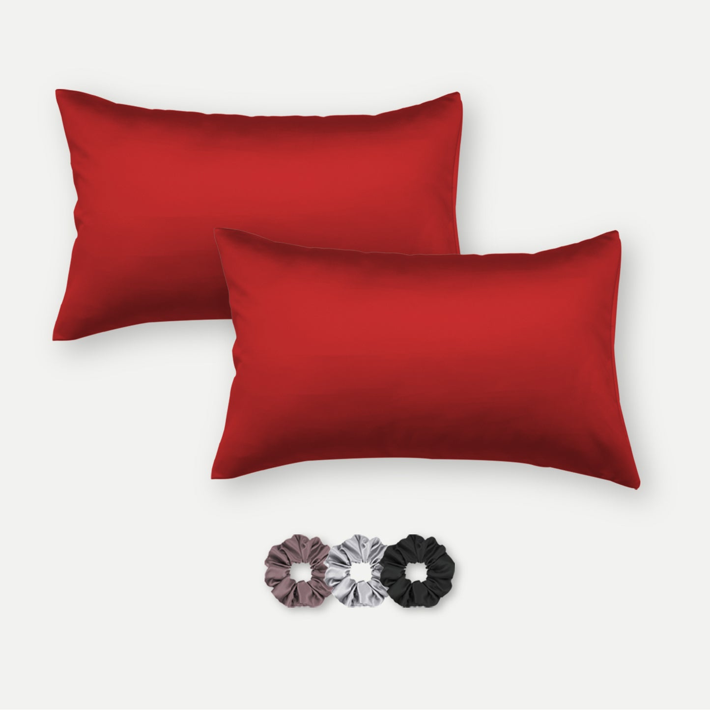 Red Satin Pillow Covers - Set of 2 (With 3 Free Scrunchies)