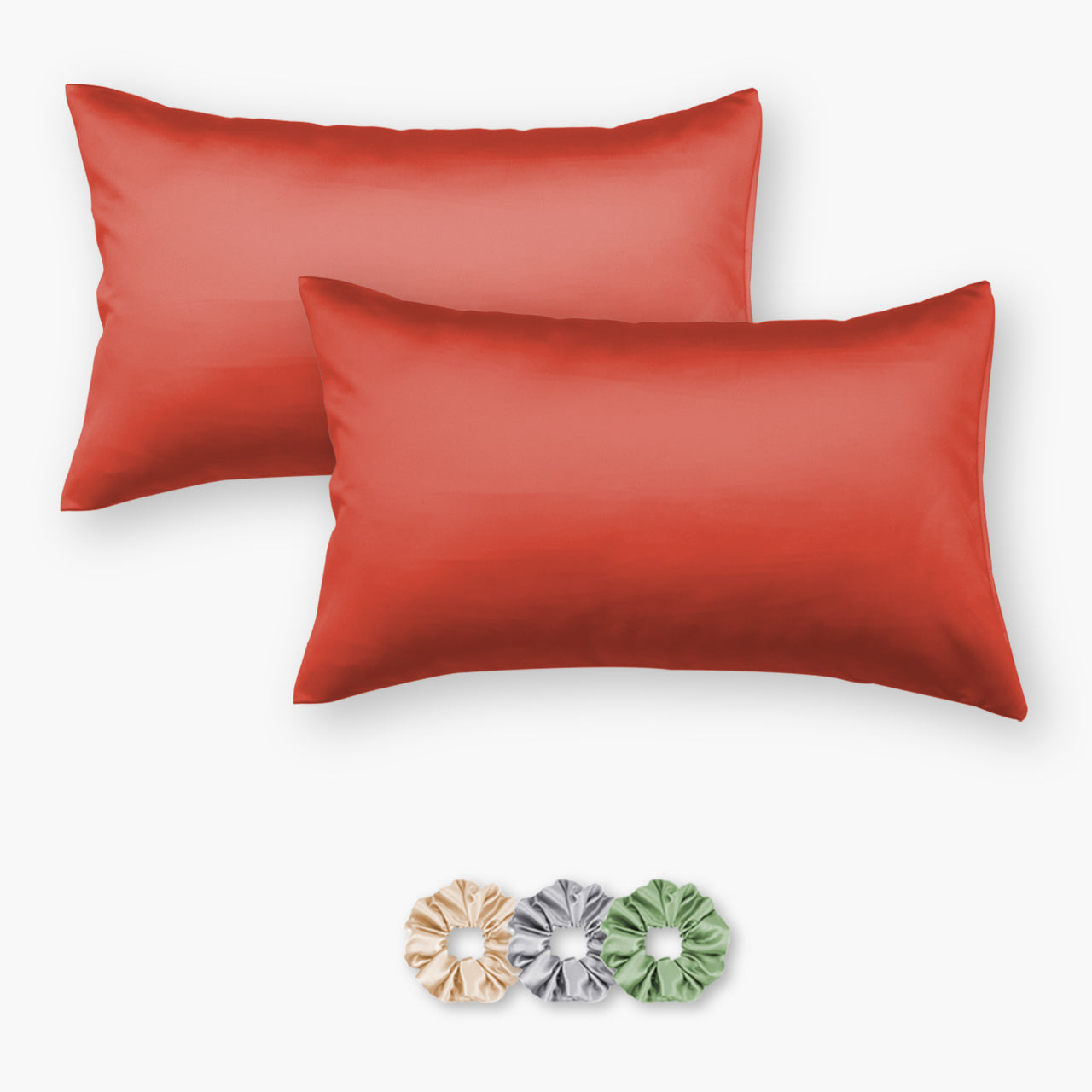 Copper Satin Pillowcases - Set of 2 (With 3 Free Scrunchies)