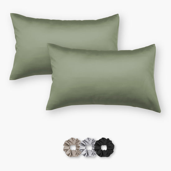 Jungle Green Satin Pillowcases - Set of 2 (With 3 Free Scrunchies)