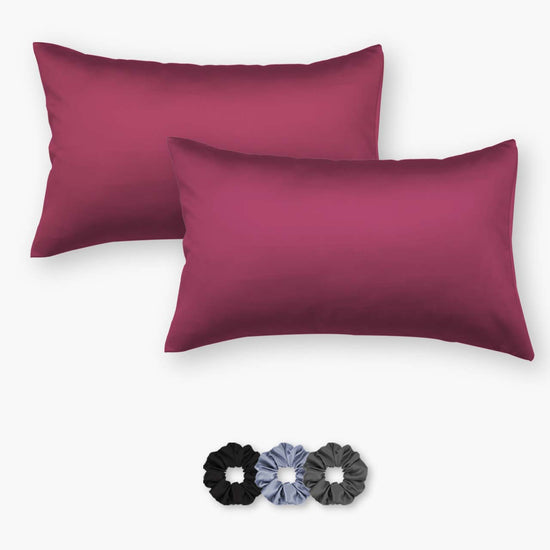 Maroon Satin Pillowcases - Set of 2 (With 3 Free Scrunchies)