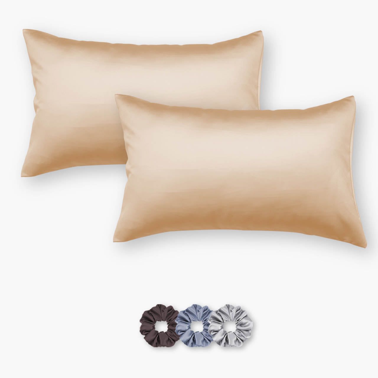 Light Gold Satin Pillowcases - Set of 2 (With 3 free scrunchies)