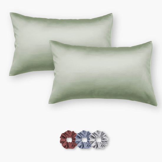 Light Green Satin Pillowcases - Set of 2 (With 3 Free Scrunchies)