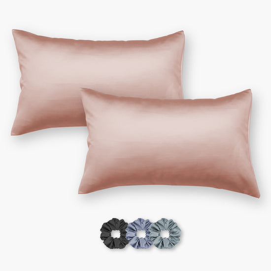 Peach Satin Pillowcases - Set of 2 (With 3 Free Scrunchies)