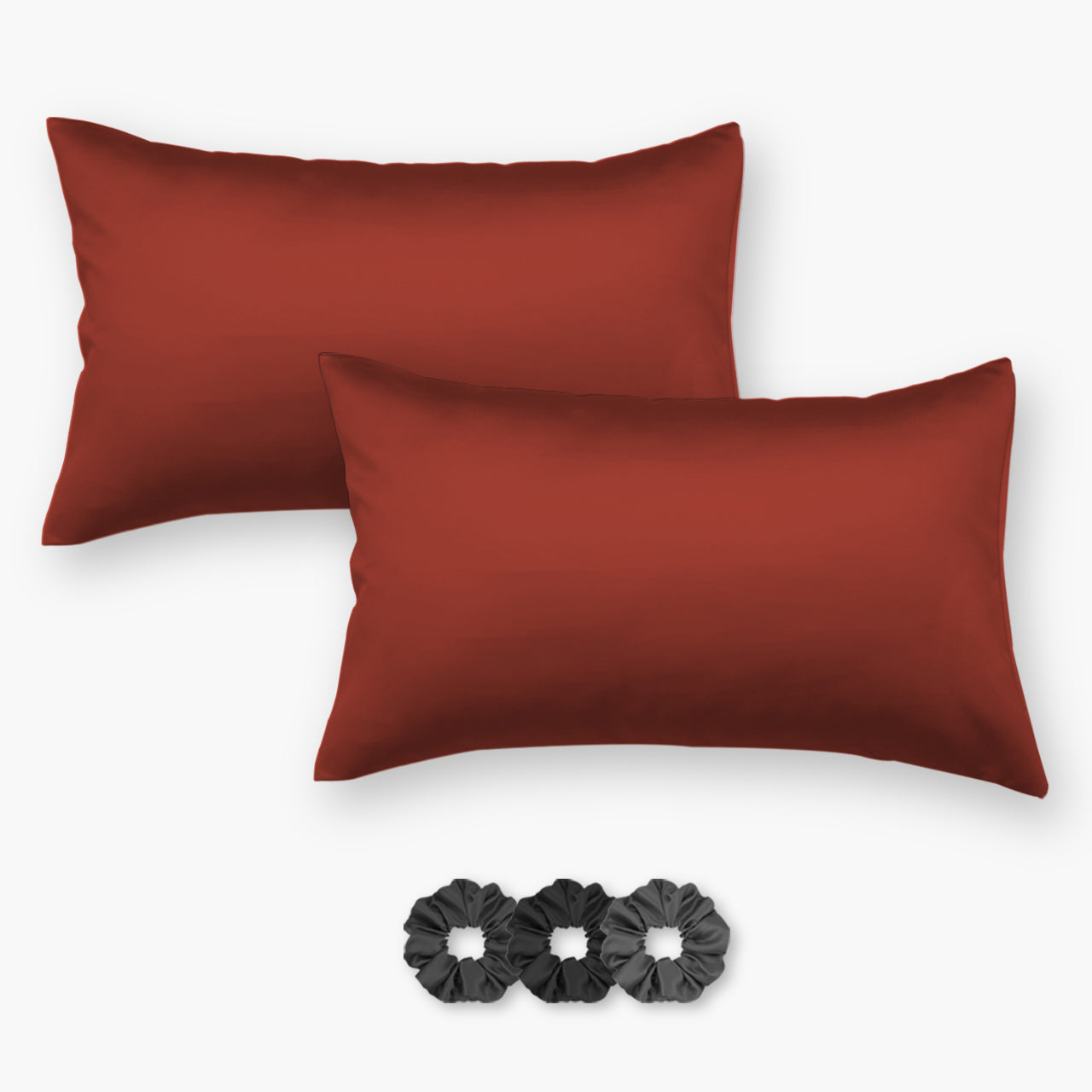 Rust Satin Pillow Covers - Set of 2 (With 3 Free Scrunchies)