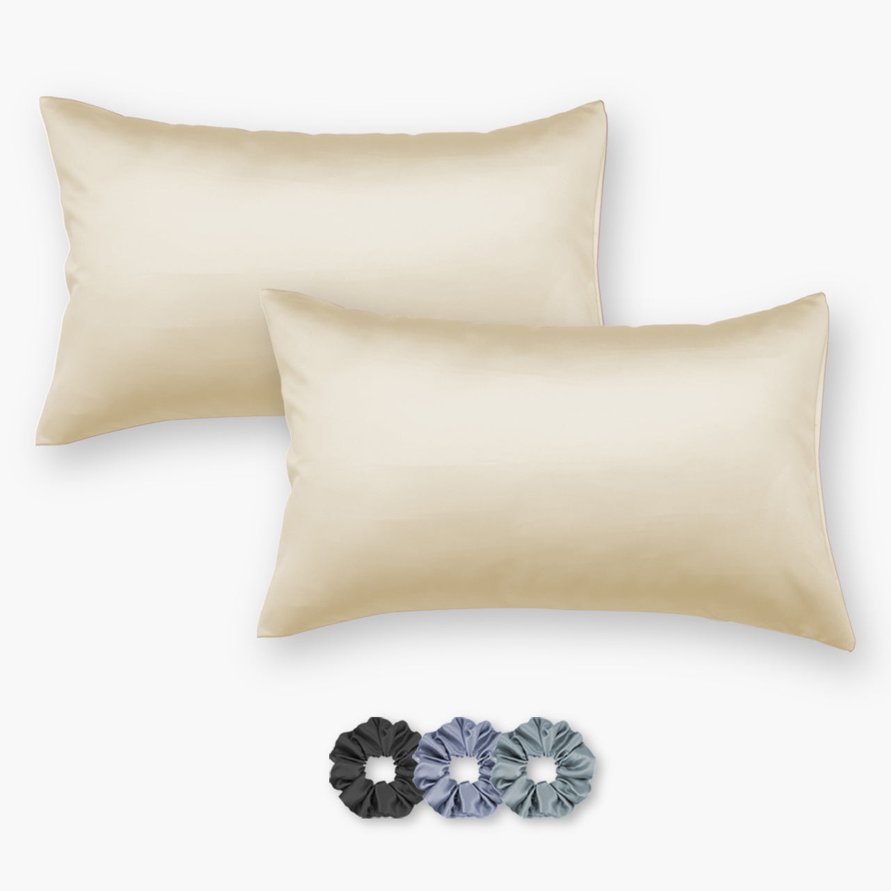 Cream Satin Pillowcases - Set of 2 (With 3 free scrunchies)