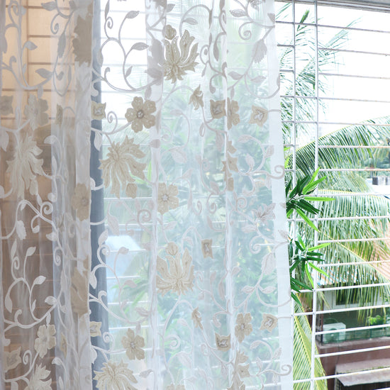 Seevo Embroidered Sheer Curtains - Set of 2