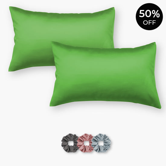 Neon Green  Satin Pillowcases - Set of 2 (With 3 Free Scrunchies)