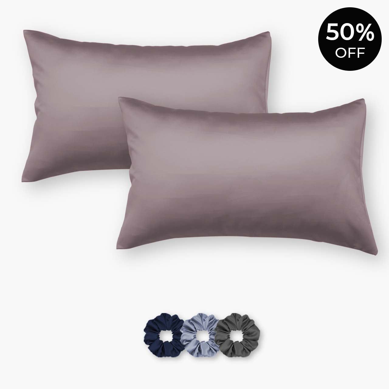 Purple Satin Pillowcases - Set of 2 (With 3 Free Scrunchies)