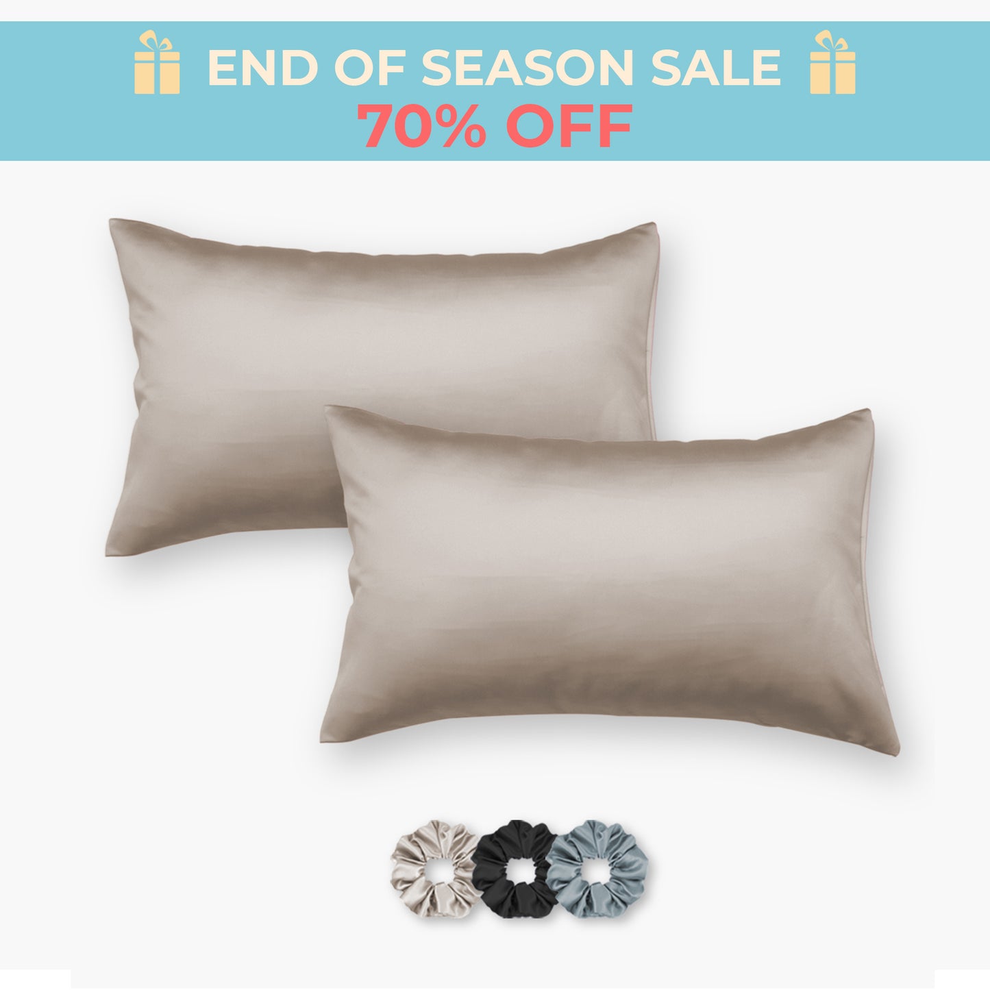 Satin Pillow Covers - Pack of 2 (With 3 free scrunchies)