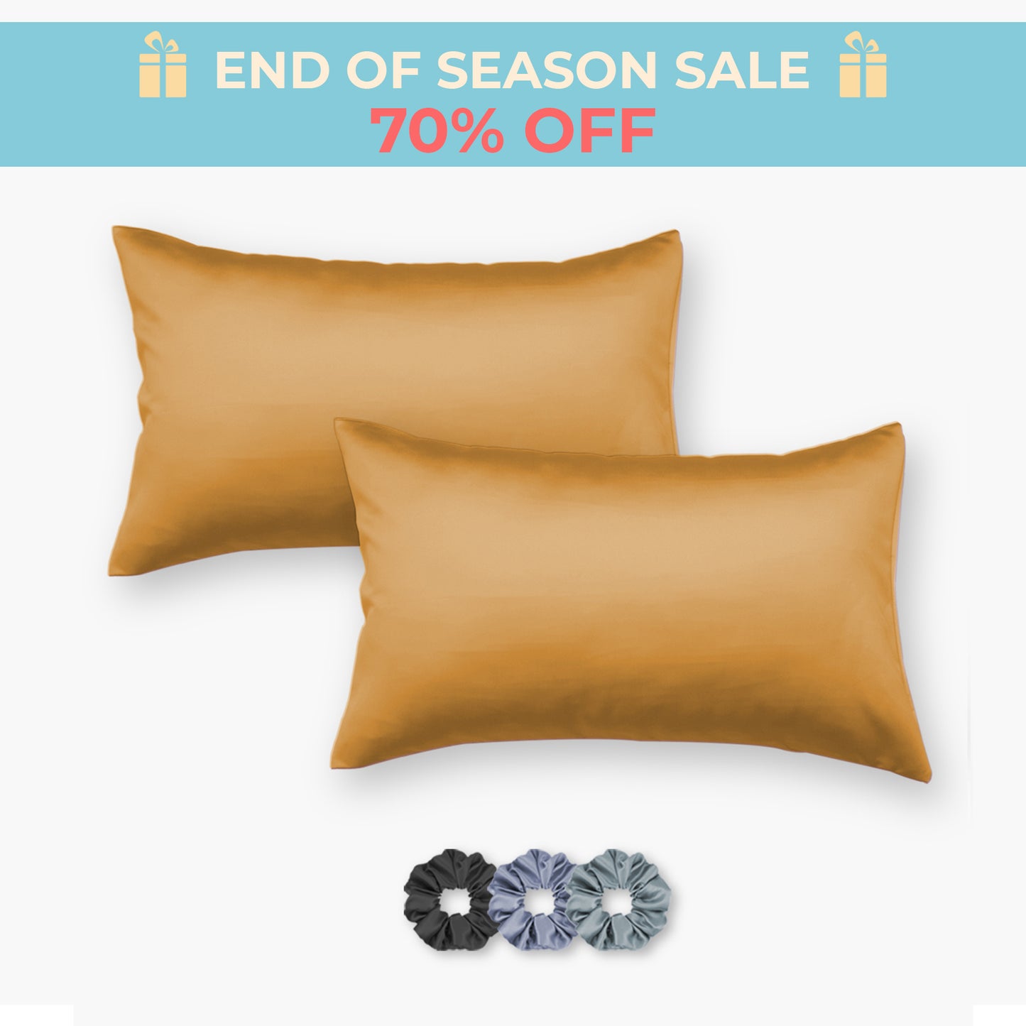 Satin Pillow Covers - Pack of 2 (With 3 free scrunchies)