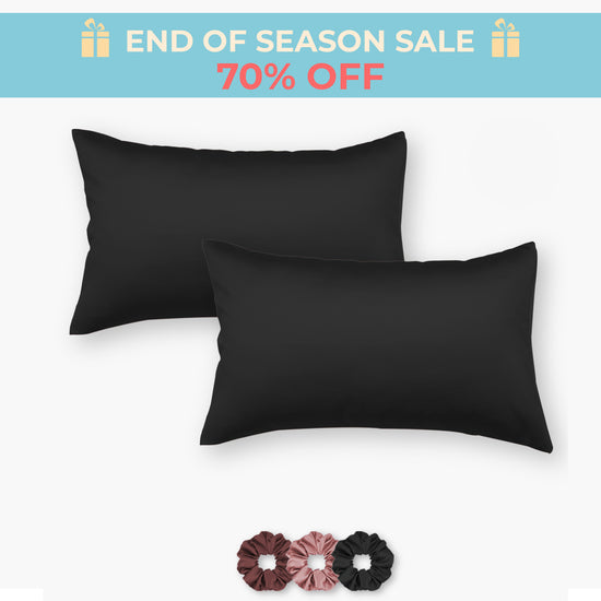 Black Satin Pillow Covers - Set of 2 (With 3 Free Scrunchies)