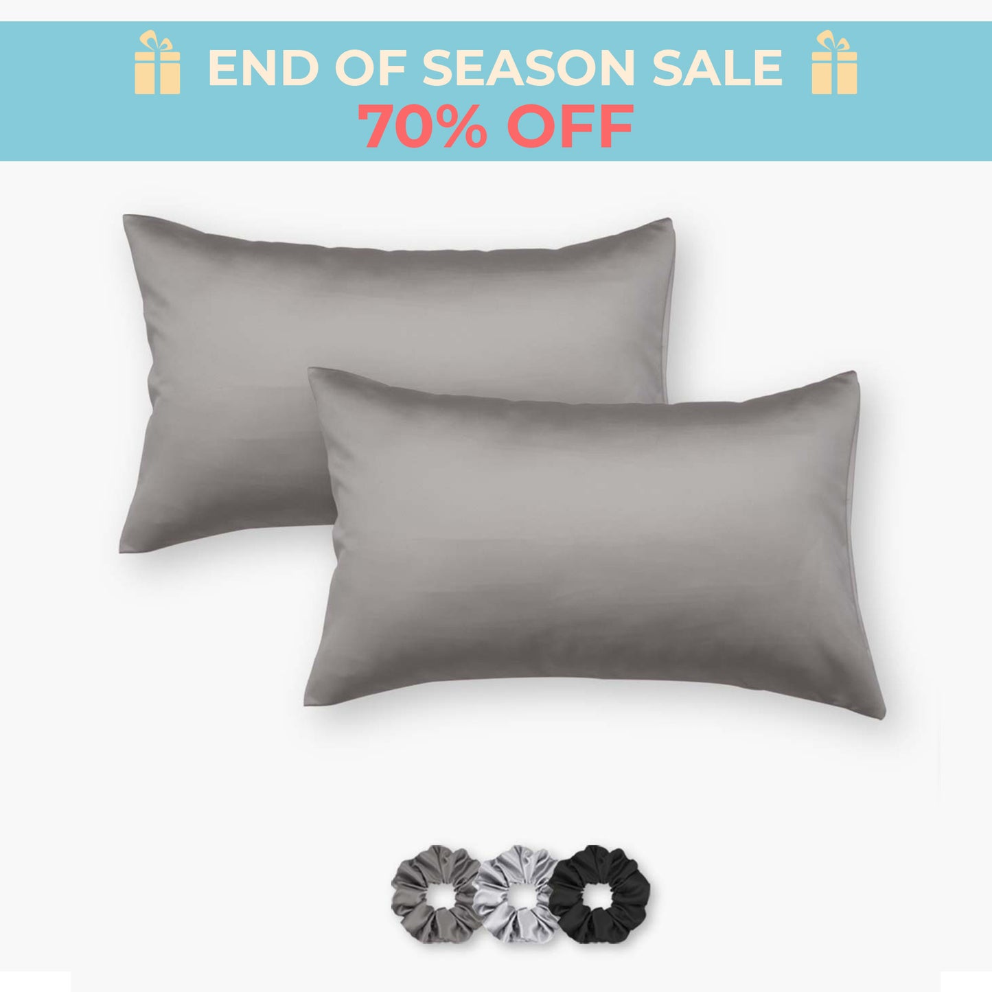 Satin Pillow Covers - Pack of 2 (With 3 free scrunchies)