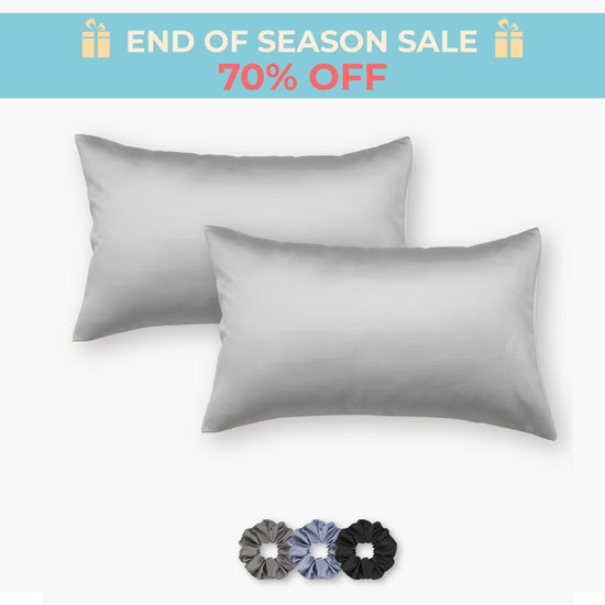 Light Grey Satin Pillowcases - Set of 2 (With 3 Free Scrunchies)