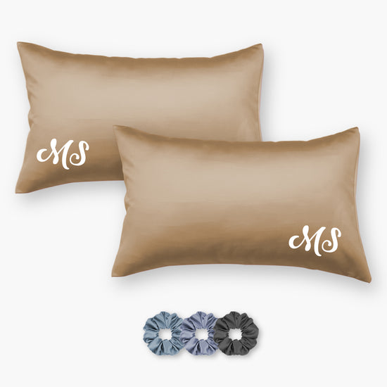 Personalized Satin Pillow Covers - Pack of 2 (With 3 free scrunchies)