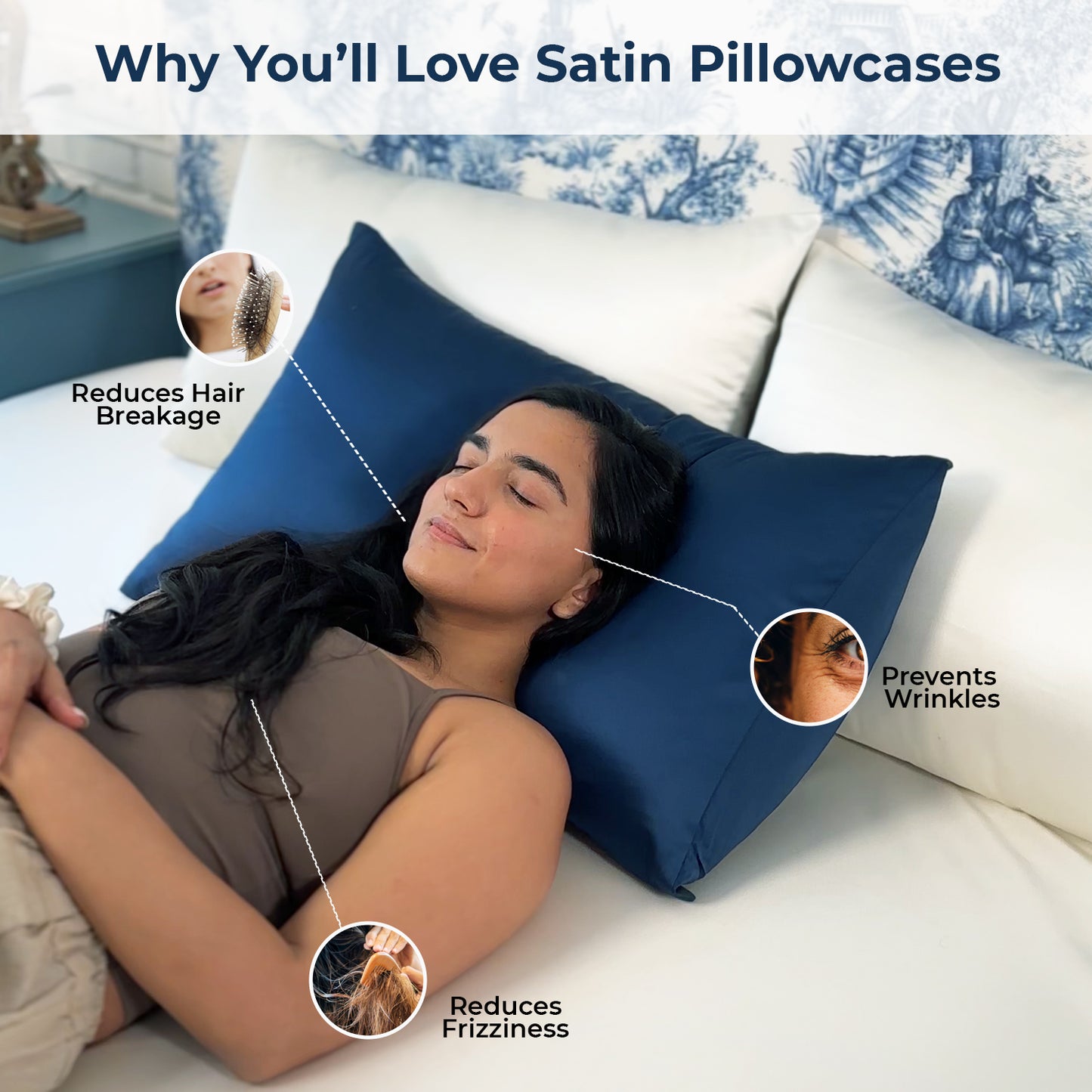 Beige Satin Pillow Covers - Set of 2 (With 3 Free Scrunchies)