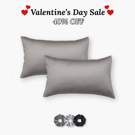 Grey Satin Pillowcases - Set of 2 (With 3 Free Scrunchies)