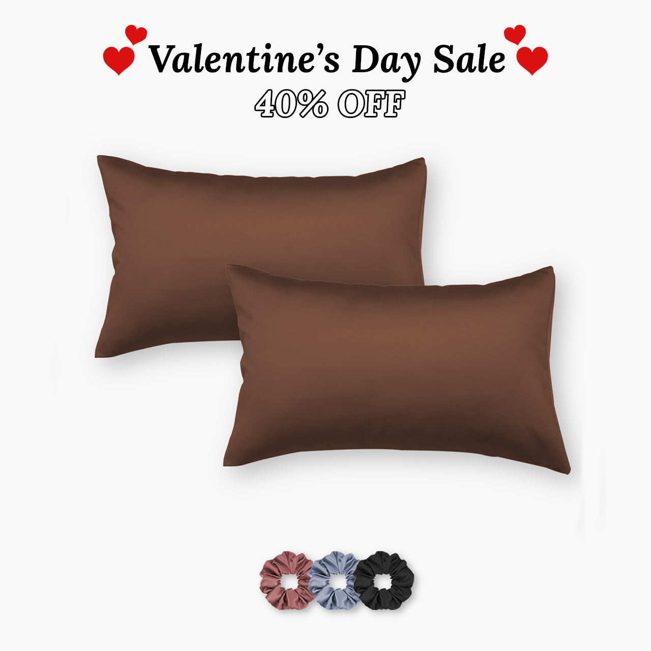 Dark Brown Satin Pillowcases - Set of 2 (With 3 Free Scrunchies)