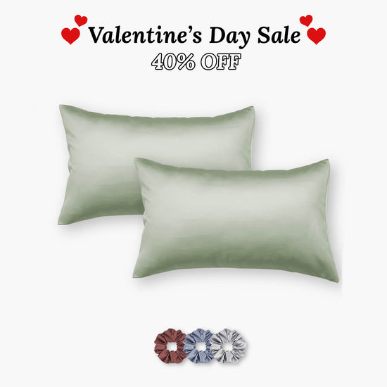 Light Green Satin Pillowcases - Set of 2 (With 3 Free Scrunchies)